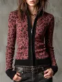 Gilet zippé slim vintage à imprimé léopard pour femme veste élégante mode automne hiver - S / Hauts / Imprimé Léopard Rouge