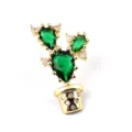 Detailed close-up of a gold-plated cactus brooch featuring pear-shaped green crystals - Cactus Style (230222-1) / Cactus