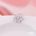 Detailansicht einer funkelnden Kristall-Schneeflocken-Magnetbrosche auf einem weißen Teller. - Stil 02 (Schneeflocke) / Silber