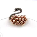 Elegant swan brooch with lustrous champagne pearls and shimmering grey crystals - Champagne Pearl Swan Style (200810-4)