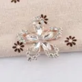 Detailopname van een elegante bloemenbroche met vijf bloemblaadjes en kristallen - Wit