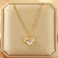 Gouden hart planeet ketting met sprankelende zirkonia, elegante roestvrijstalen ketting voor dames. - X5613#-1 Platina Planeet van de Liefde Ketting