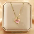 Roze Planeet Hart Titanium Staal Ketting Variant, Elegante Gouden Sleutelbeen Ketting - X5613#-2 Roze goud planeet van liefde