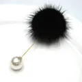 Eleganter koreanischer Nerzfell-Bommel-Broschenstecker mit runder weißer Perle für Damen - Nerzfell-Perlenbrosche (746) / Schwarz