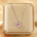 Roze hart planeet roestvrij staal ketting voor vrouwen, niche design kristal ketting. - X5613#-3 Roze Zilver Planeet van de Liefde Ketting