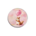 Round metal badge featuring cute oil painting style squirrel holding pink balloon decoration - Round Style (YP3897)