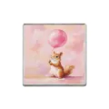 Cute artistic squirrel with pink balloon brooch in a square silver-tone metal frame - Square Style (ZP3897)