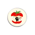 Cute cartoon black cat pin badge with red apple illustration in minimalist style - Round Black Cat Apple Style (YP4624) / YP4624