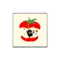 Cute square metal cartoon black cat brooch pin featuring a red fruit illustration design - Square Black Cat Tomato Style (ZP4624) / ZP4624