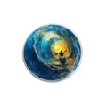 Artistic oil painting style round brooch featuring a lone kayaker in a sea wave - Round (YP4162) / Diameter 3cm