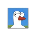 Square metal enamel pin featuring a funny cartoon white goose on blue background - Square Cartoon Goose (ZP3743) / Light Brown (ZP3743)