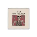 Spilla quadrata in smalto con scheletro, testo 'It's a beautiful day' e segni di pace - Stile Scheletro Quadrato (ZP3726)