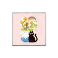 Square silver-framed enamel pin with a cute black cat, flowers, and a rainbow icon - Square Black Cat Illustration (ZP4626)