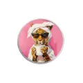 Runder Leopard-Emaille-Pin mit Sonnenbrille und Kaffeetasse Rosa Illustration - Runder Stil (YP3888) / 3CM Durchmesser