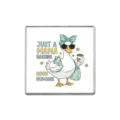 Quadratische Silberbrosche mit süßer Enten-Illustration und Raising Good Humans-Zitat - Quadratische Entenmutter (ZP4636)