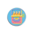 Retro French style sardine tin enamel brooch featuring three fish illustration on blue background - Round Style (YP2365) / Diameter 3cm