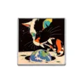 Square enamel pin featuring a surreal cosmic giant cat overlooking Earth illustration - Square Style (ZP2676)