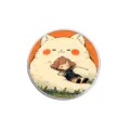 Round brooch featuring a cute cat and girl illustration in a warm orange background - Round Style (YP4277)