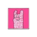 Punk style metal enamel pin featuring pink rock hand sign with intricate hand-drawn doodles - Square Shape(ZP3389)