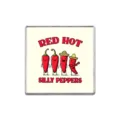 Retro square badge featuring Red Hot Silly Peppers cartoon chilis with guitar decor - Square Style (ZP2706)