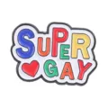 Vibrant SUPER GAY enamel pin badge with a red heart design for pride and statement - Super Gay Letter Style (UVXZ440)