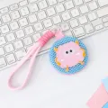 Joli mini porte-clés pochette en filet rose avec broderie monstre, petit sac de rangement. - Petit sac suspendu rose avec poignée
