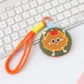 Sac à monnaie en filet dessin animé avec visage brodé mignon, lanière orange porte-clés. - Petit sac suspendu orange avec poignée