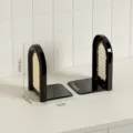 Modern black arch bookends with rattan detail, desktop book storage organizer for office desk. - 2 Pieces/Set / Black
