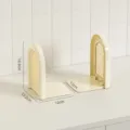Desktop bookend arched rattan storage rack minimalist beige office book organizer stand - 2 Pieces/Set / White