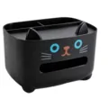 Boîte à mouchoirs chat mignon organisateur de bureau, boîte de rangement en plastique noir. - Noir