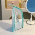 Trousse de toilette en filet bleu clair, organisateur de cosmétiques de voyage portable. - Vert