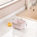 Double layer draining basket for kitchen sink, coral pink small size storage fruit basket. - S / Coral Pink