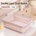 Panier d'égouttage double couche rose corail pour évier, grand égouttoir à légumes et fruits. - L / Rose Corail
