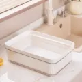 Panier d'égouttage à double couche pour évier de cuisine, grand colateur de fruits et légumes. - L / Blanc Vague