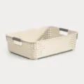 Panier de rangement en plastique beige lot de 3, bac organisateur plat avec poignées. - Très Grand Court (1 Pcs)