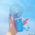 Mini ventilateur à main portable avec bracelet de perles et nœud pour un rafraîchissement idéal. - 3 vitesses de vent / Dauphin Bleu