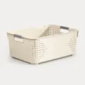 Panier de rangement en plastique beige avec poignées, design en maille pour la maison. - Très Grand Haut (1 Pcs)