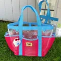 Colorful mesh beach bag large capacity travel tote waterproof storage swimming bag - With Doll Pendant - Waterproof / Red