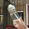 Large capacity plastic straw water bottle for women and students, portable and drop-resistant. - 500ml / White
