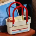Retro floral storage basket plastic portable shower caddy for bathroom toys snacks organization - Vintage Floral Hand Basket