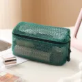 Trousse de maquillage en filet vert foncé, pochette zippée portable, organisateur de toilette. - Rectangulaire / Vert forêt
