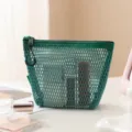 Sac de maquillage en filet vert trousse de toilette transparente portable avec fermeture - Sac Triangle / Vert forêt