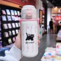 Tragbare süße Katzen Design Isolierflasche mit Strohhalm, rosa und weiße Thermoskanne. - 500ml / Katze