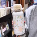 Ins style stainless steel thermos bottle with straw, floral print, portable student water bottle - 700mL / White