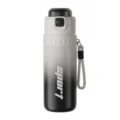 Farbverlauf schwarz weiß Sport Trinkflasche mit Strohhalm und Trageschlaufe für Fitness. - 630ml / Weiß