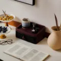 Boîte de rangement de bureau vintage avec tiroir tressé, organisateur rétro pour maquillage. - Rouge 1 Couche / Tiroir Noir
