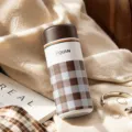 Mini portable thermos cup for women, brown plaid design, compact travel water bottle - 160ml / Plaid
