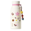 Retro Edelstahl Thermosflasche Wasserflasche mit niedlichem Perlenriemen, beiger tragbarer Becher. - Weiß
