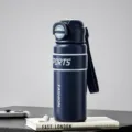 Stainless steel sports water bottle 550ml double drink portable thermos cup with strap. - 550ml / Blue