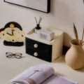 Vintage bureau opbergdoos met laden, rattan geweven organizer voor cosmetica en kleine artikelen. - Wit 2-Laags / Zwarte Lade